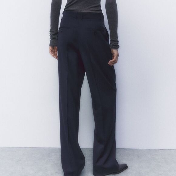 Zara Wool Blend Pants Navy Blue - Picture 6 of 8